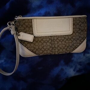 Coach Tan and Cream Signature Wristlet